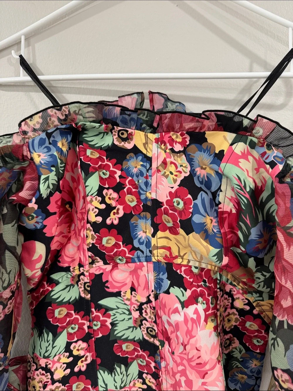 KEEPSAKE the Label Black Multi Floral Off-Shoulder mini dress dark croquette